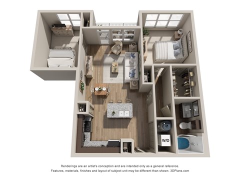 Floor plan for 1 bed, 1 bath, 973 sqft
